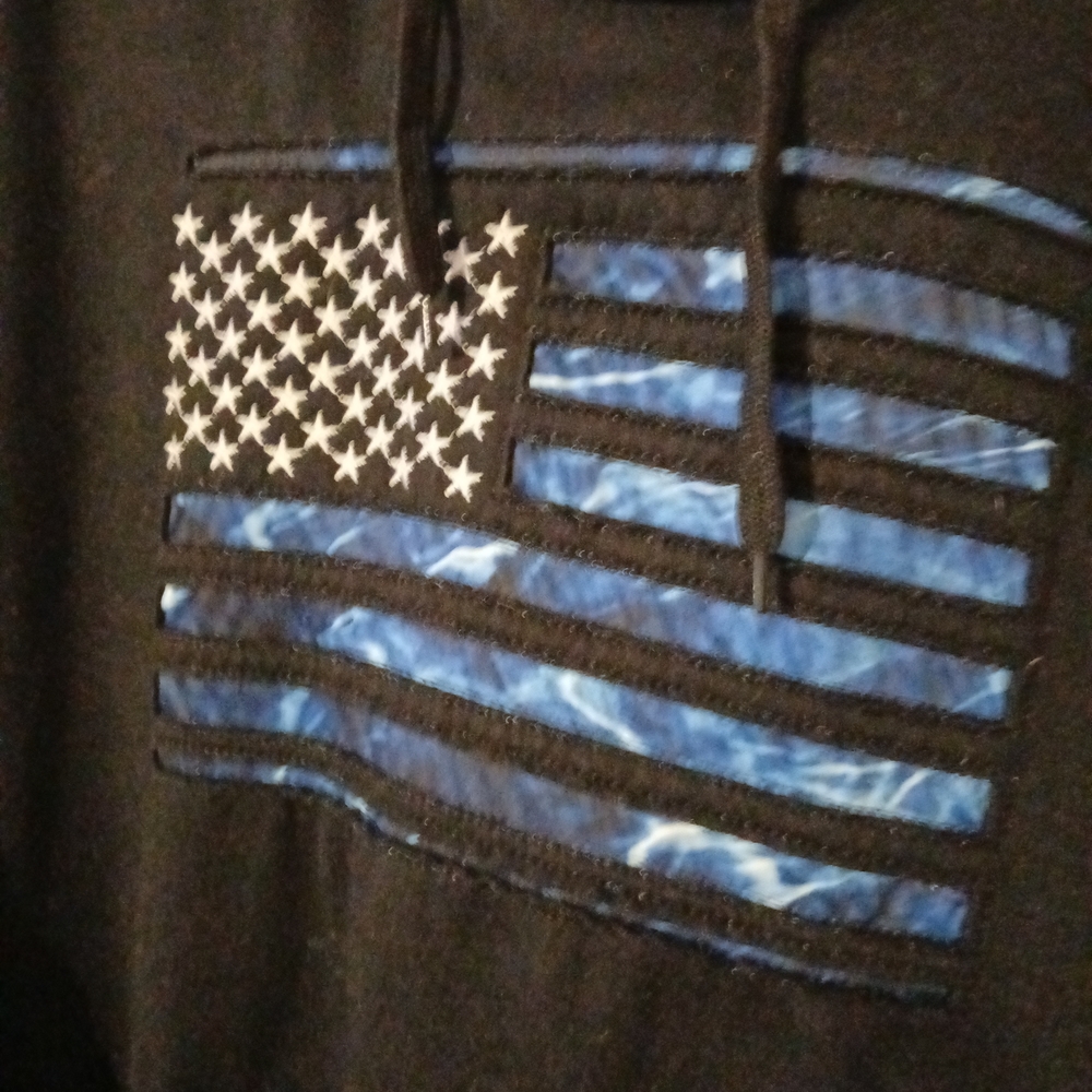 Black Hoodie with Tie Dye Blue Design Flag & Hood. - Picture 6 of 9